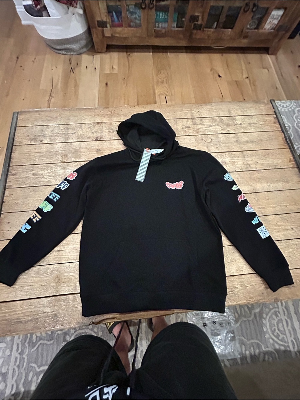 Off-White Black sticker Logo Hoodie